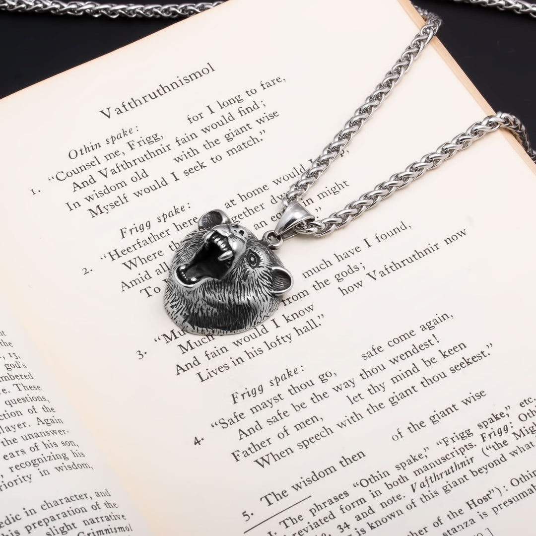 Viking Bear Berserker Pendant Necklace Stainless Steel