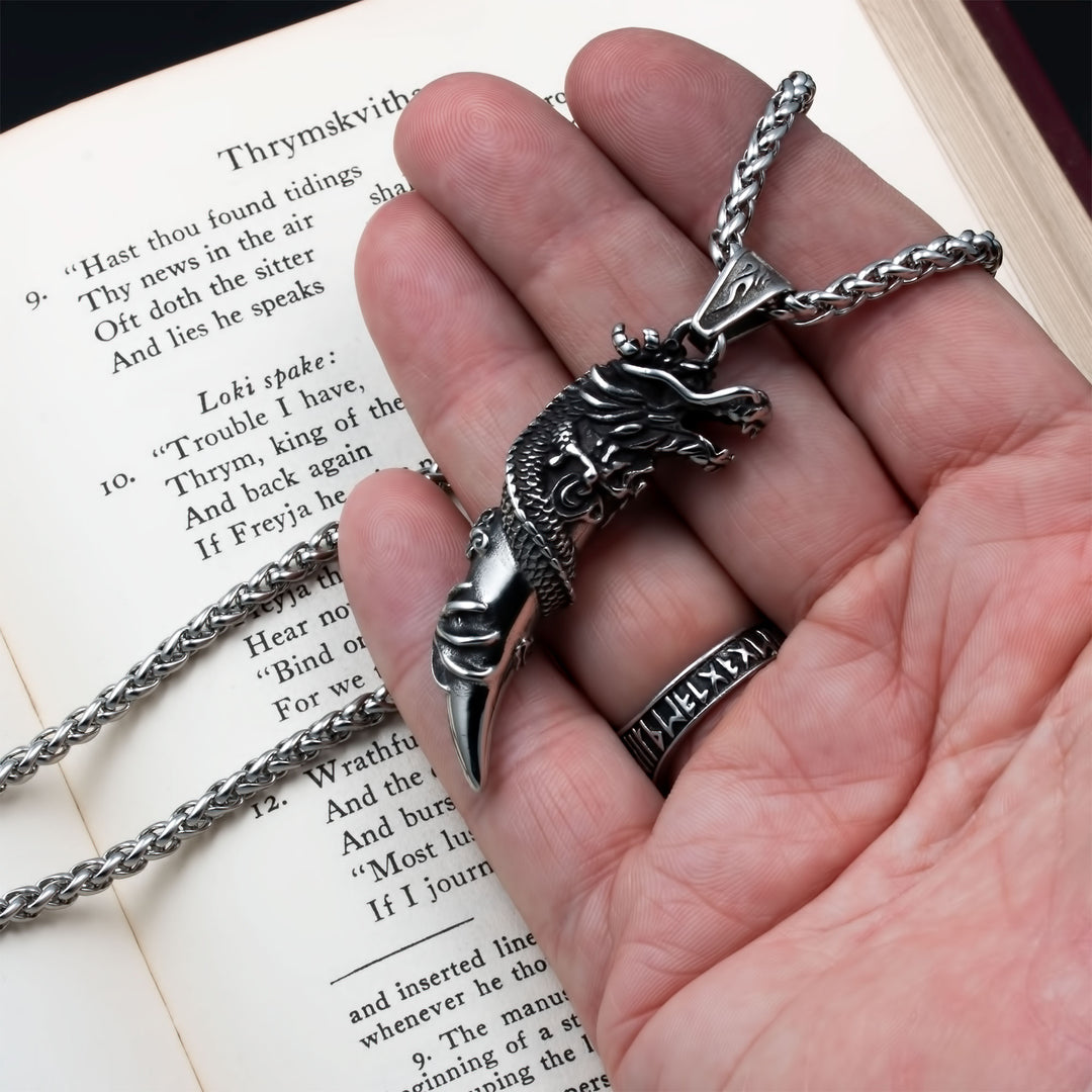 Jormungandr Midgard Serpent Fang Claw Pendant Necklace Stainless Steel Viking