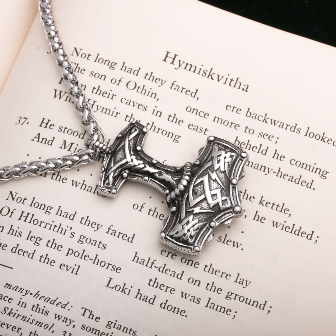 Mjolnir Tribal Viking Pendant Necklace 316L Stainless Steel - view 4