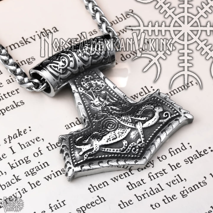 Viking Mjolnir Thor's Hammer Stainless Steel Pendant Necklace