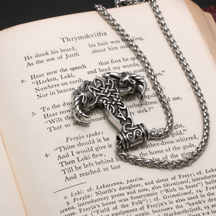 Viking Mjolnir Thor's Hammer Goat Head Stainless Steel Pendant Necklace