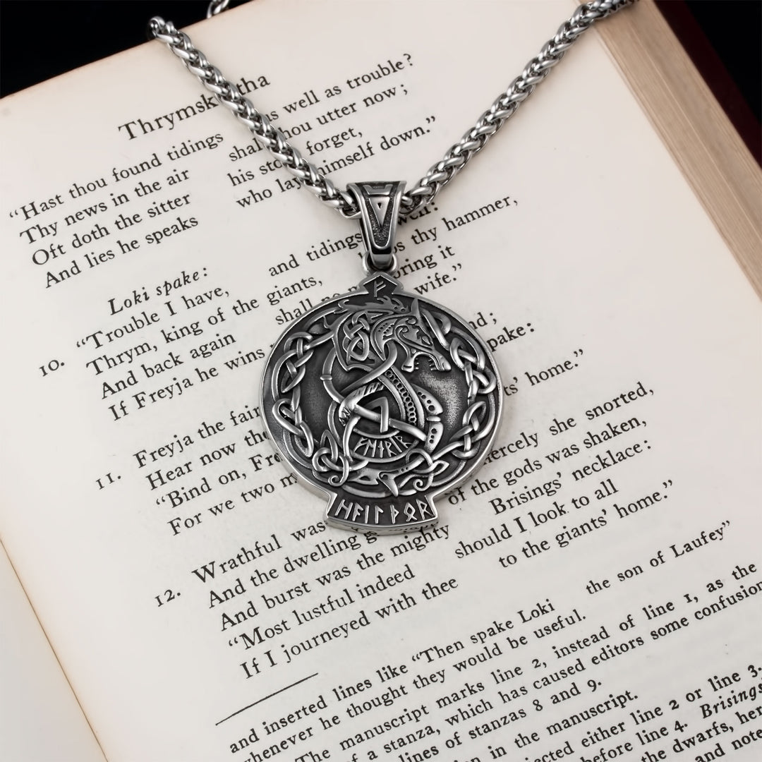 Norse Dragon Fafnir Valknut Rune Pendant Necklace Stainless Steel Viking
