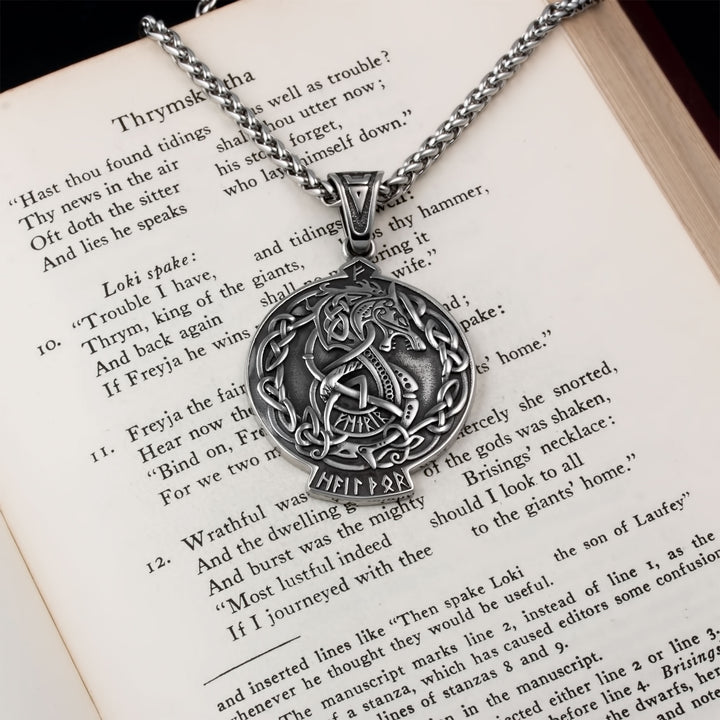 Norse Dragon Fafnir Valknut Rune Pendant Necklace Stainless Steel Viking