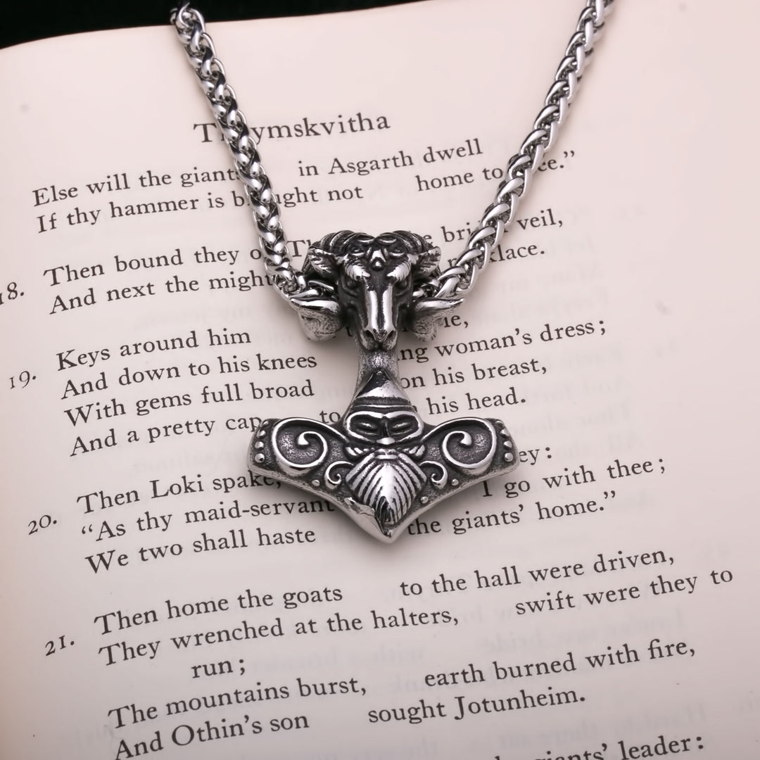 Mjolnir Goat Odin Viking Pendant Necklace 316L Stainless Steel - view 3