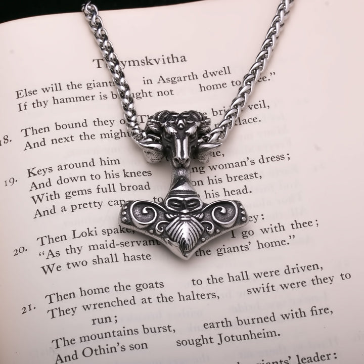 Mjolnir Goat Odin Viking Pendant Necklace 316L Stainless Steel - view 3