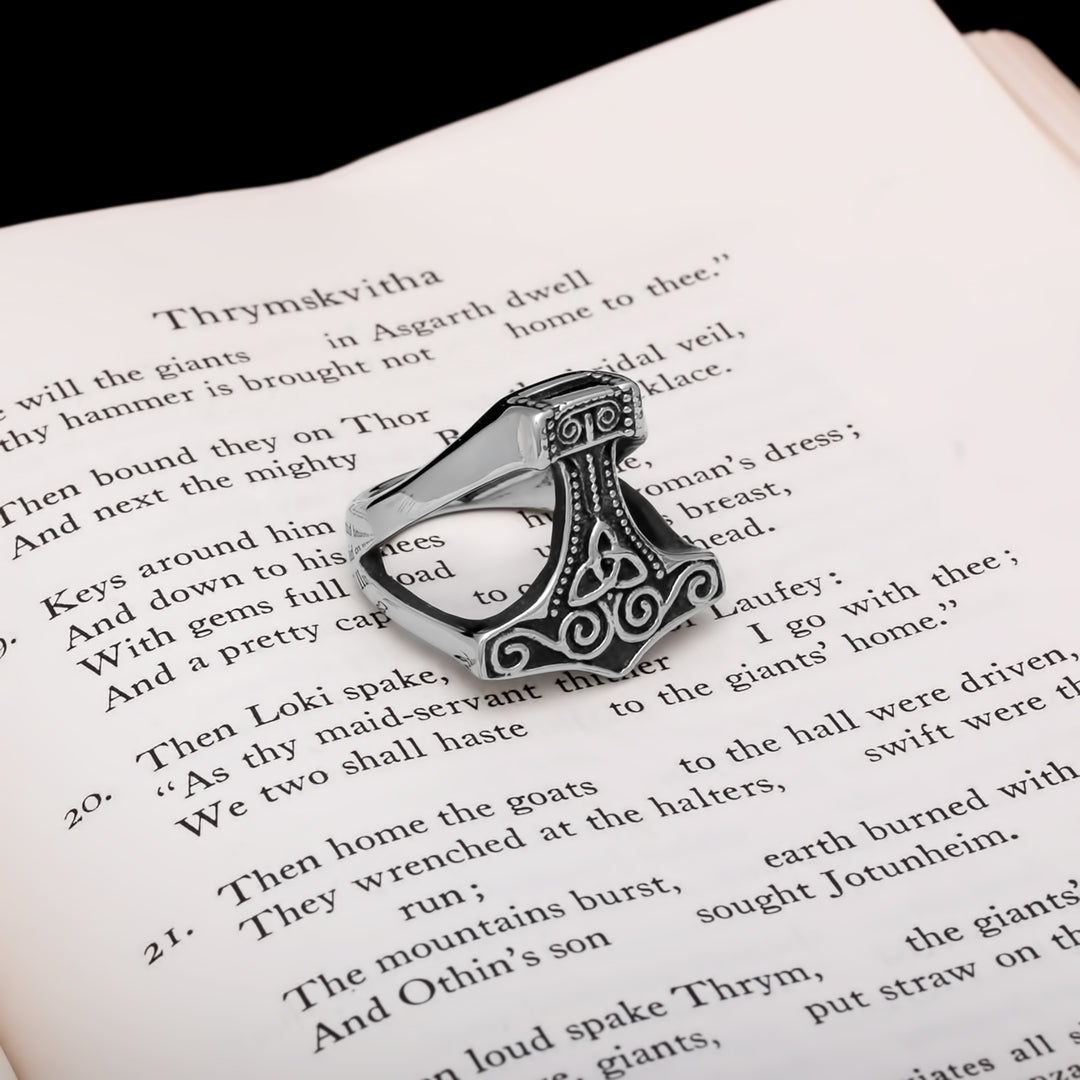 Mjolnir Trinity Knot Open Viking Ring 316L Stainless Steel - view 2