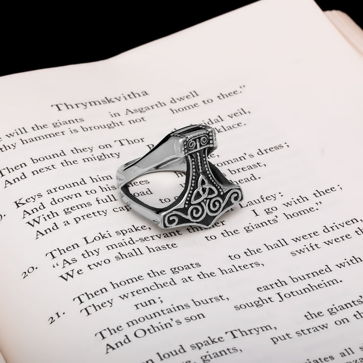 Mjolnir Trinity Knot Open Viking Ring 316L Stainless Steel - view 2
