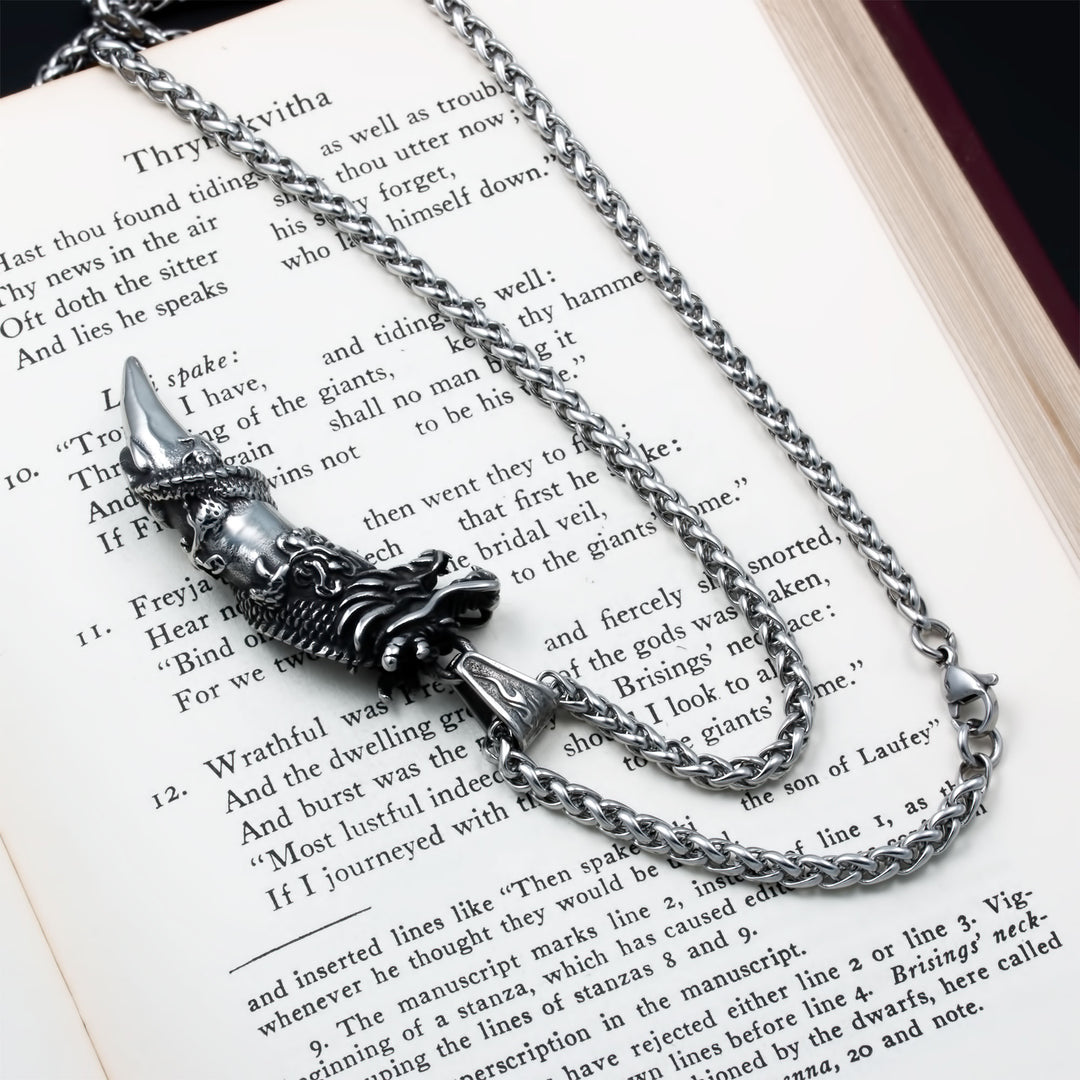 Jormungandr Midgard Serpent Fang Claw Pendant Necklace Stainless Steel Viking