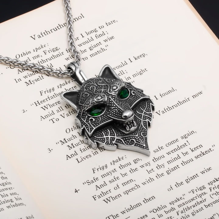 Fenrir Wolf Head Pendant Necklace Stainless Steel Viking