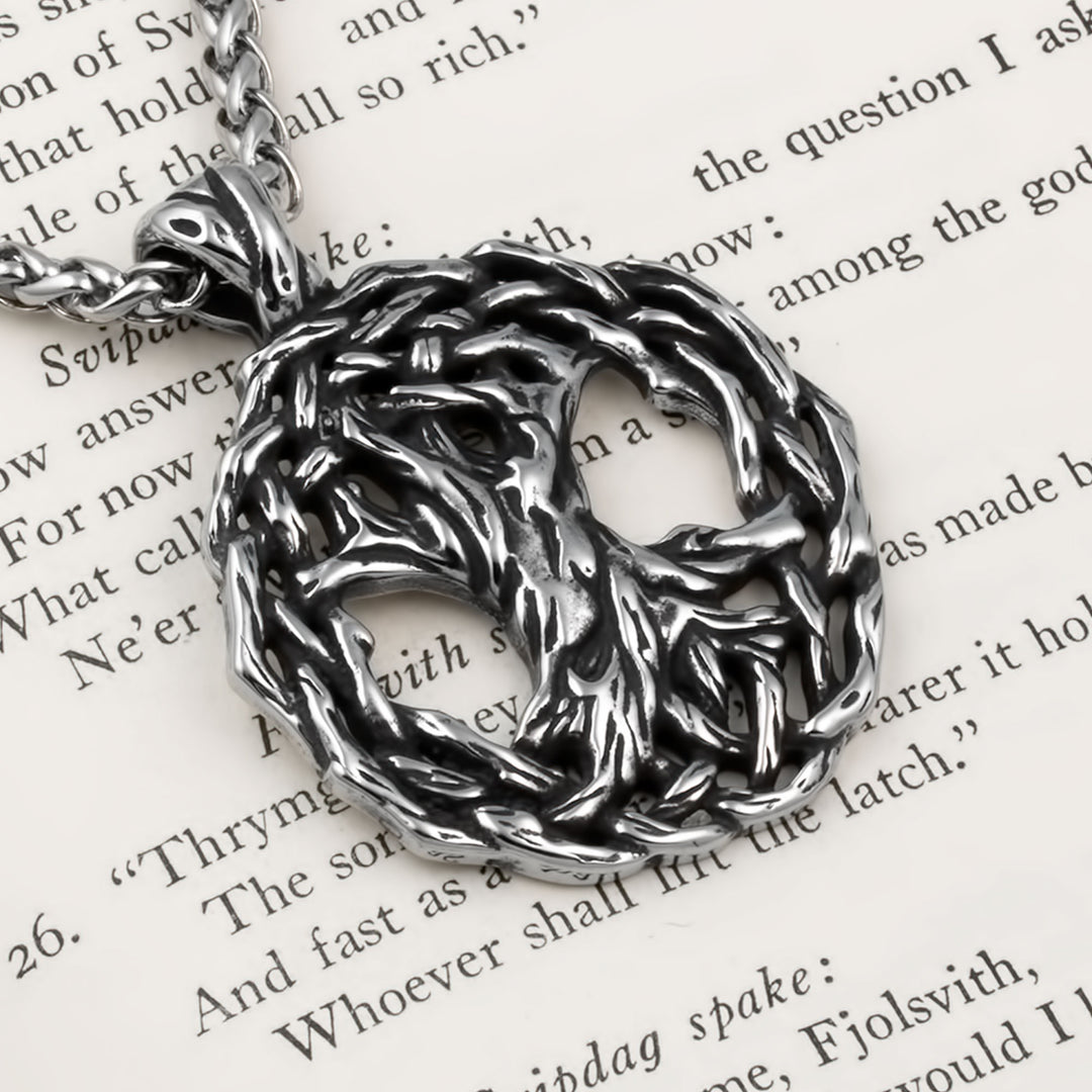 Yggdrasil World Ash Tree Pendant Necklace Stainless Steel Viking