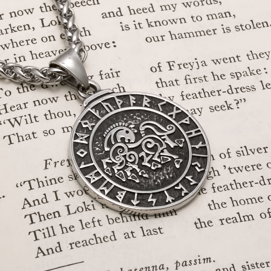 Sleipnir Horse Rune Pendant Necklace 316L Stainless Steel Viking Norse