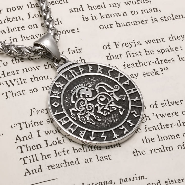 Sleipnir Horse Rune Pendant Necklace 316L Stainless Steel Viking Norse
