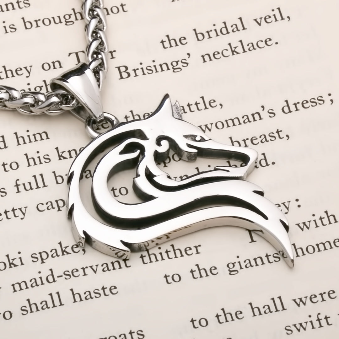 Fenrir Wolf Openwork Viking Pendant Necklace 316L Stainless Steel