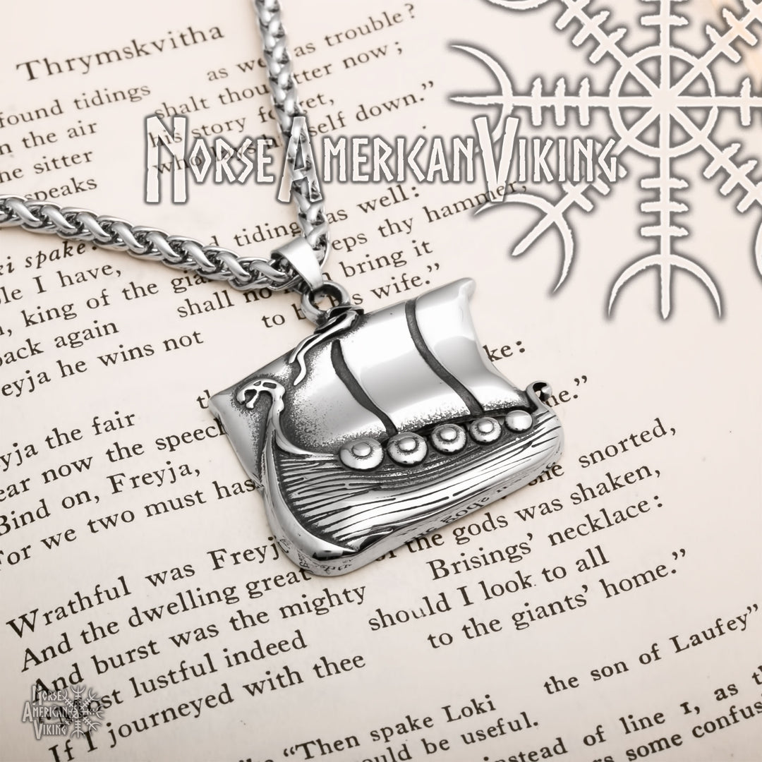 Viking Long Ship Stainless Steel Pendant Necklace