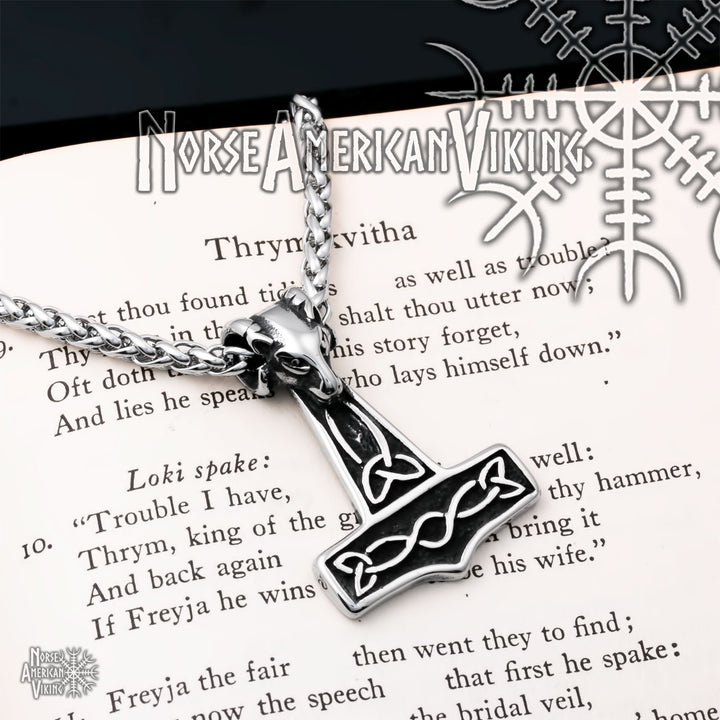 Viking Mjolnir Thor's Hammer Goat Head Stainless Steel Pendant Necklace