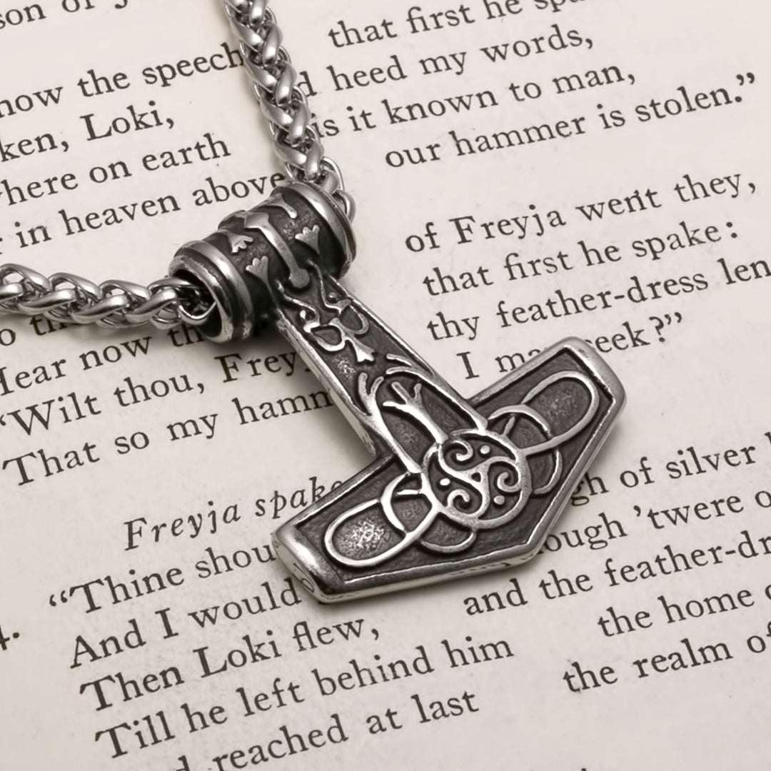 Viking Mjolnir Thor's Hammer Triskele Stainless Steel Pendant Necklace