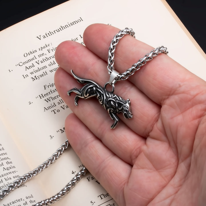 Viking Fenrir Wolf Stainless Steel Pendant Necklace