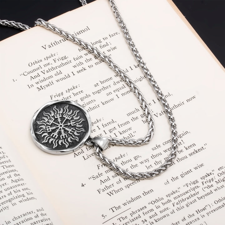 Vegvisir Compass Sun Pendant Necklace Stainless Steel Viking