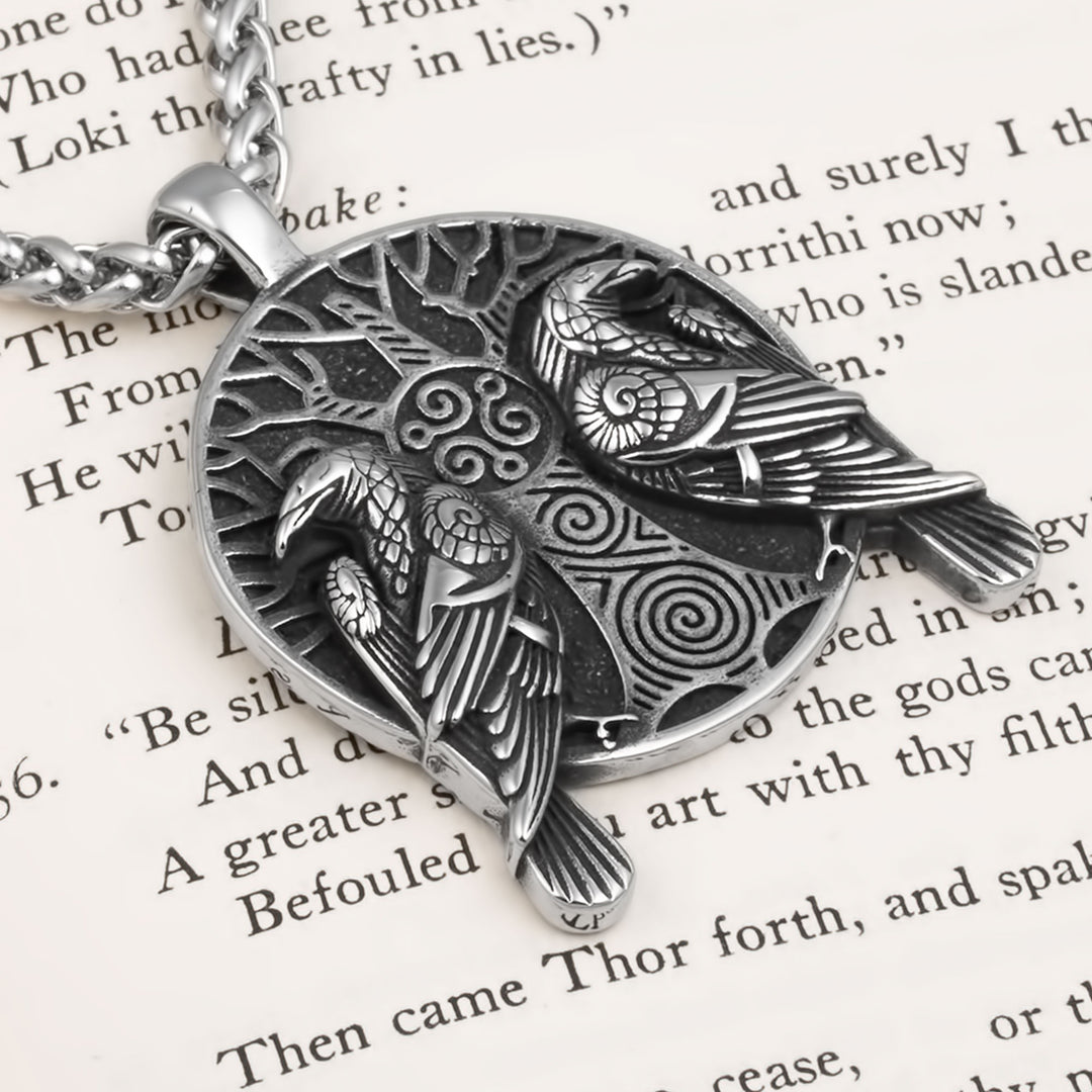 Ravens Tree Triskele Pendant Necklace Stainless Steel Viking