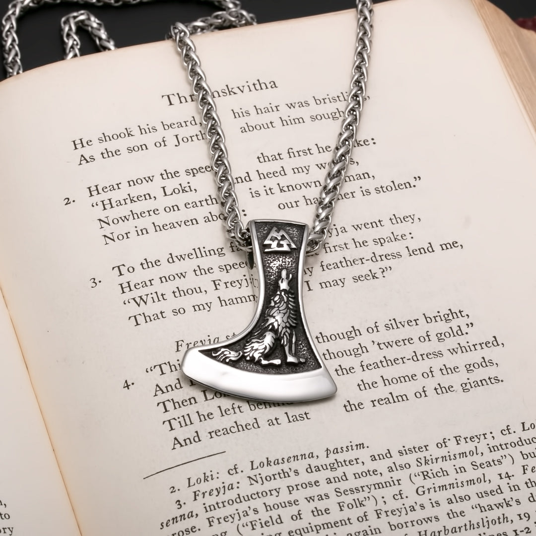 Axe Wolf Raven Valknut Viking Pendant Necklace 316L Stainless Steel - view 5