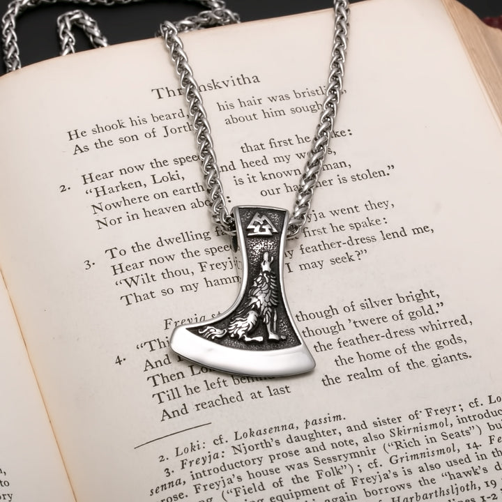 Axe Wolf Raven Valknut Viking Pendant Necklace 316L Stainless Steel - view 5