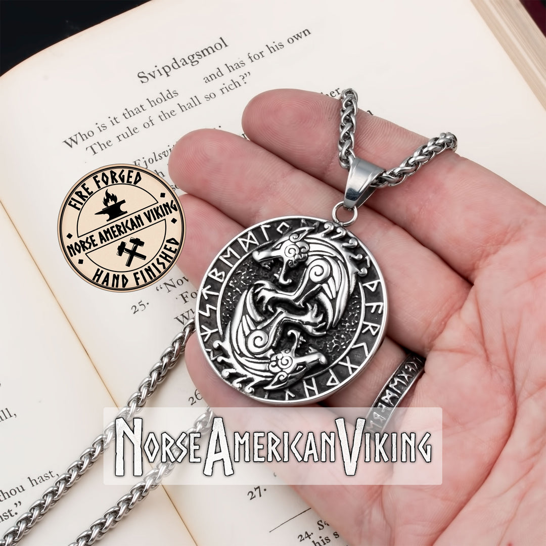 Viking Wolf Rune Stainless Steel Pendant Necklace