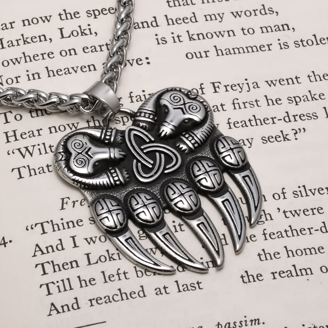 Viking Bear Paw Trinity Knot Berserker Stainless Steel Pendant Necklace