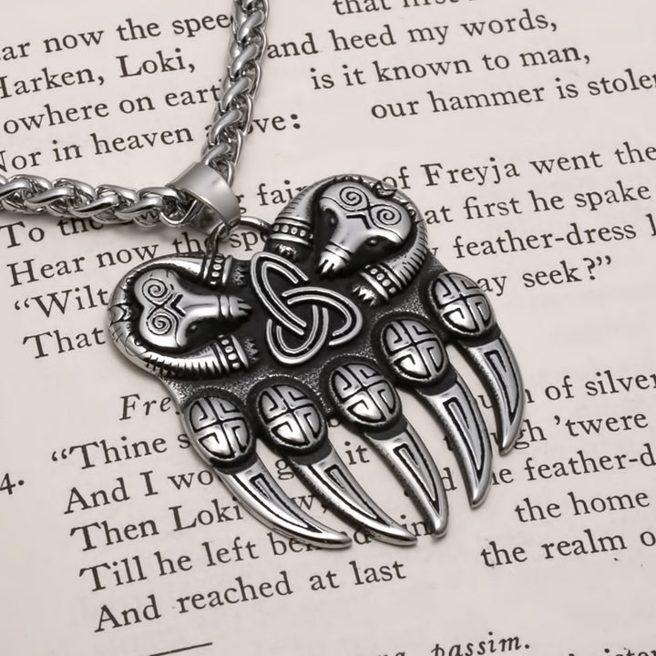 Viking Bear Paw Trinity Knot Berserker Stainless Steel Pendant Necklace