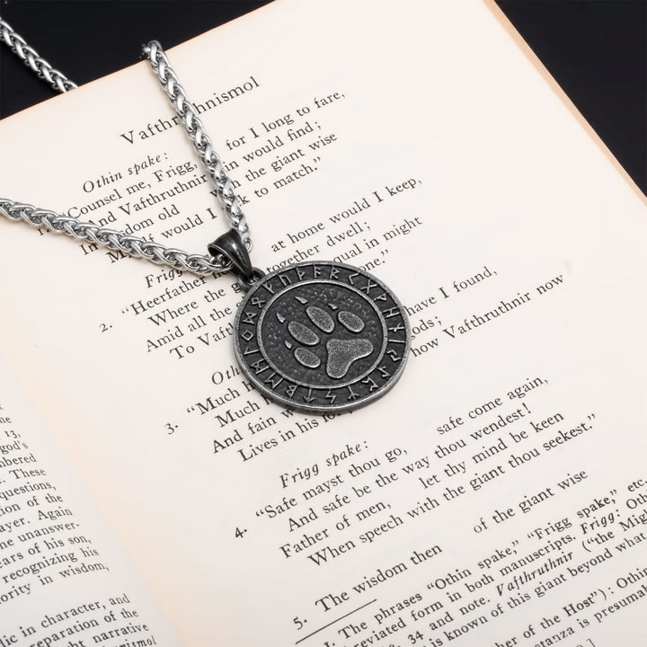 Fenrir Wolf Paw Print Viking Pendant Necklace 316L Stainless Steel