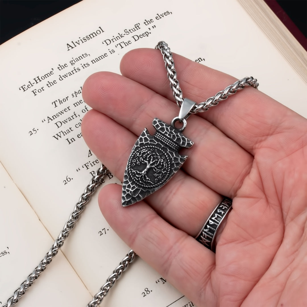 Arrow Yggdrasil Ash Tree Pendant Necklace 316L Stainless Steel Viking