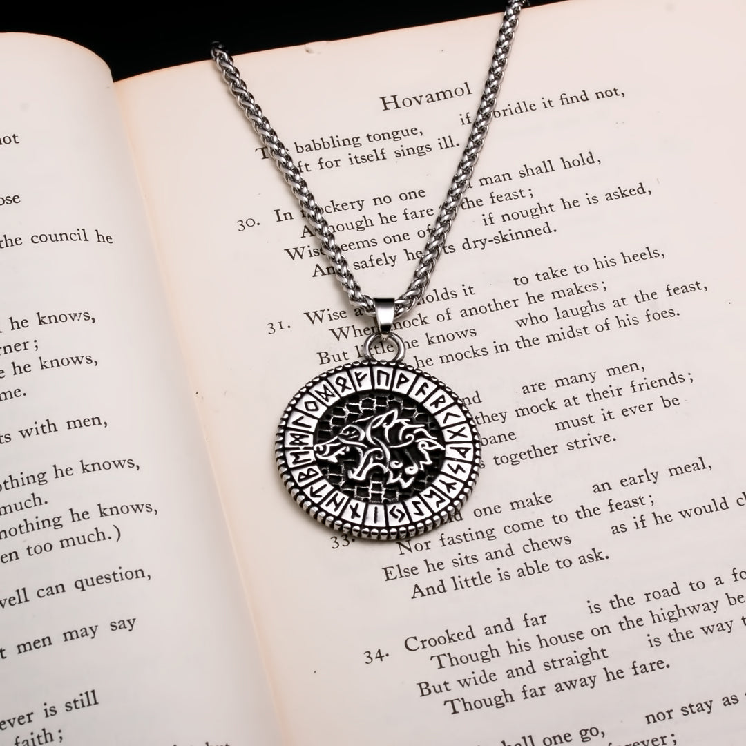 Viking Fenrir Wolf Rune Stainless Steel Pendant Necklace