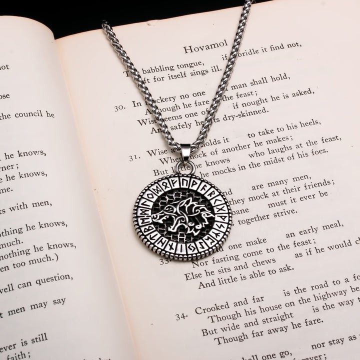 Viking Fenrir Wolf Rune Stainless Steel Pendant Necklace