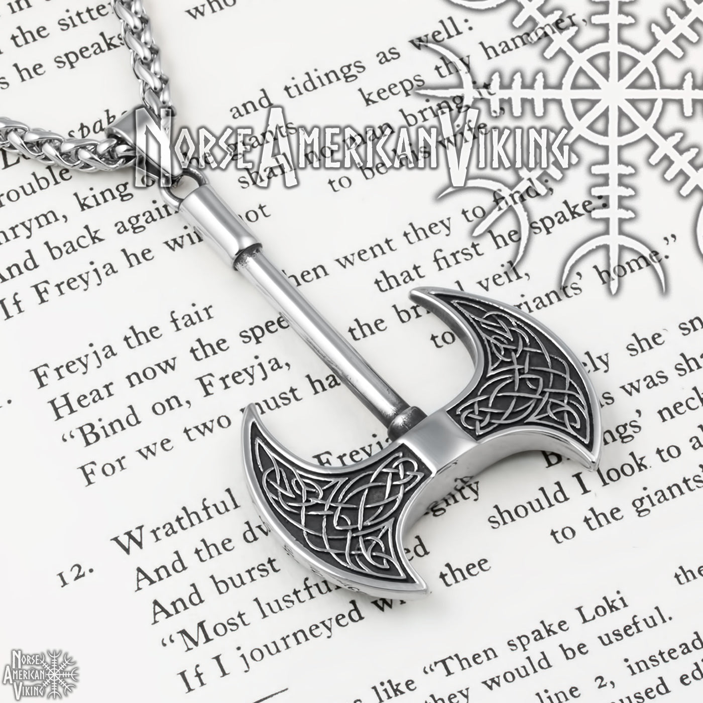 Viking Axe Double Head Pendant Necklace 316L Stainless Steel