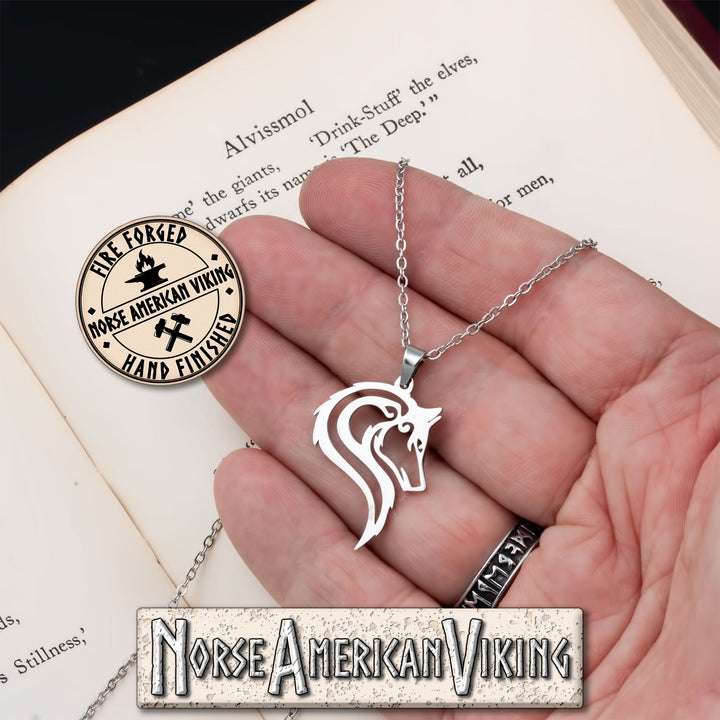 Viking Fenrir Mini Wolf Head Stainless Steel Pendant Necklace