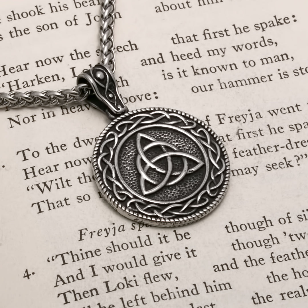 Viking Celtic Trinity Knot Medallion Stainless Steel Pendant Necklace