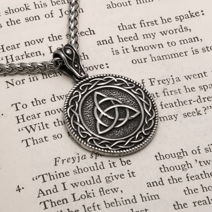 Viking Celtic Trinity Knot Medallion Stainless Steel Pendant Necklace