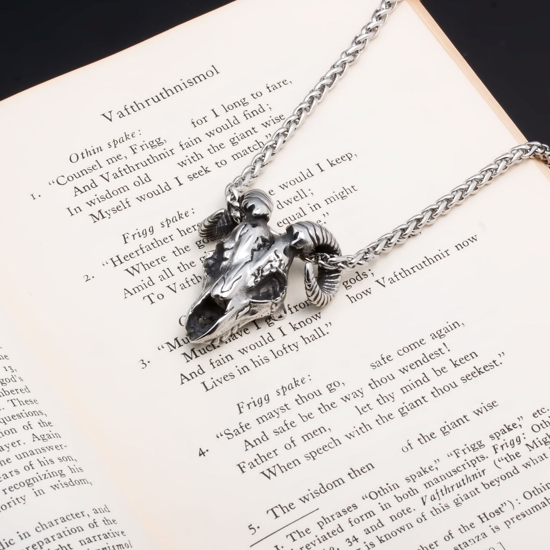 Viking Goat Head Rune Stainless Steel Pendant Necklace