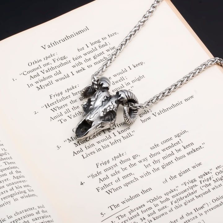 Viking Goat Head Rune Stainless Steel Pendant Necklace