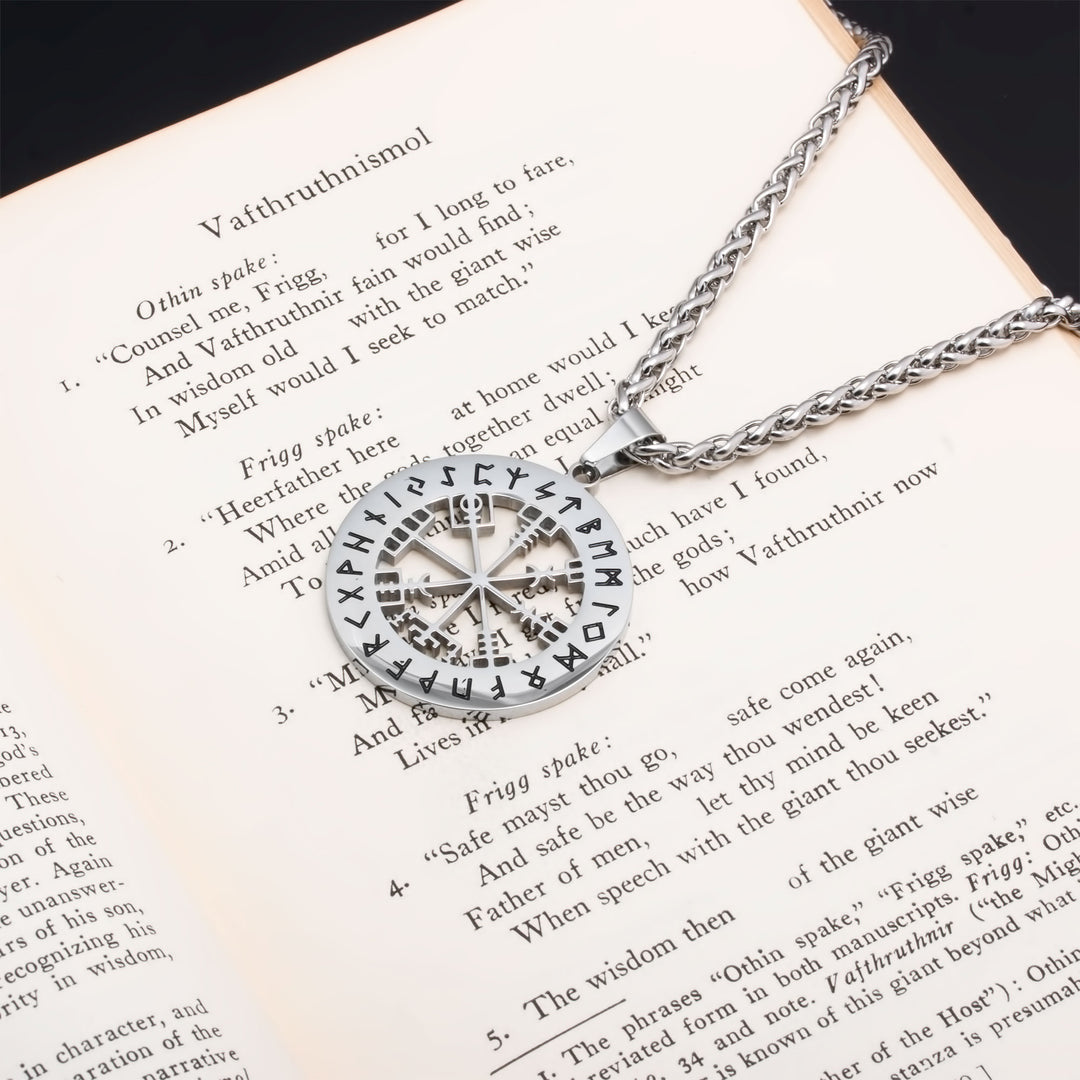 Compass Vegvisir Rune Pendant Necklace Stainless Steel Viking