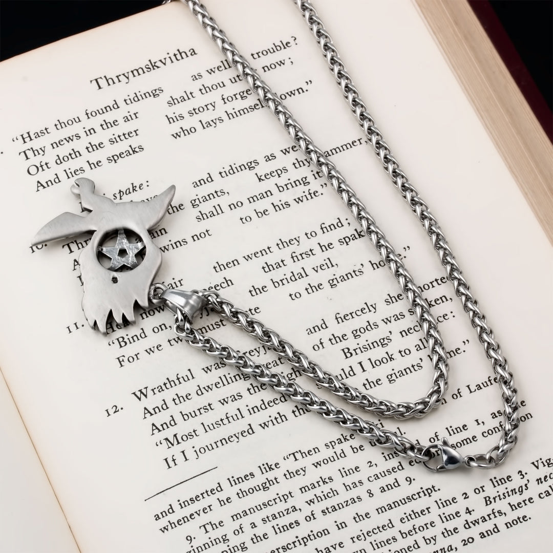 Raven Pentagram Pendant Necklace Stainless Steel Viking
