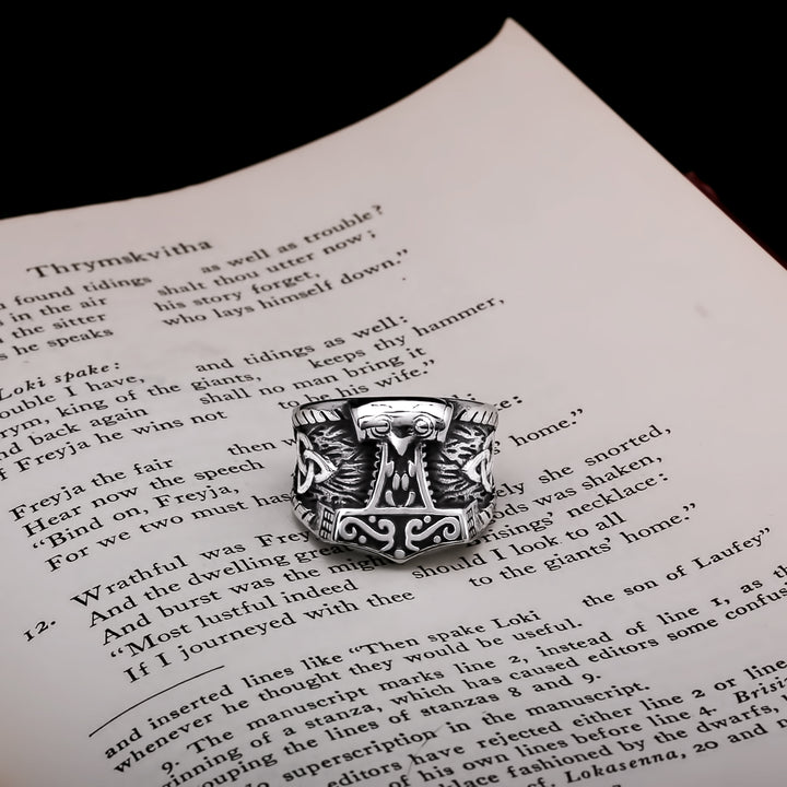 Viking Mjolnir Thor's Hammer Trinity Knot Ring 316L Stainless Steel