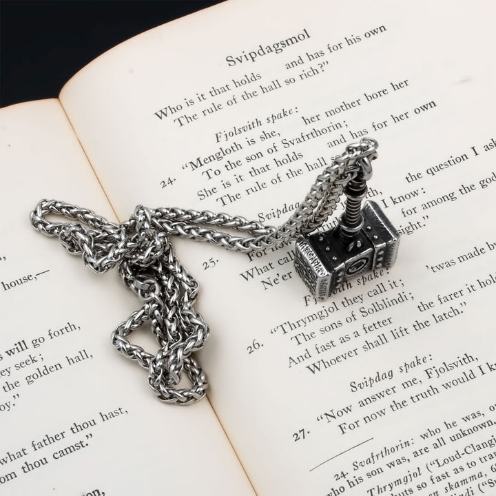 Mjolnir Thor's Hammer Pendant Necklace Stainless Steel Viking