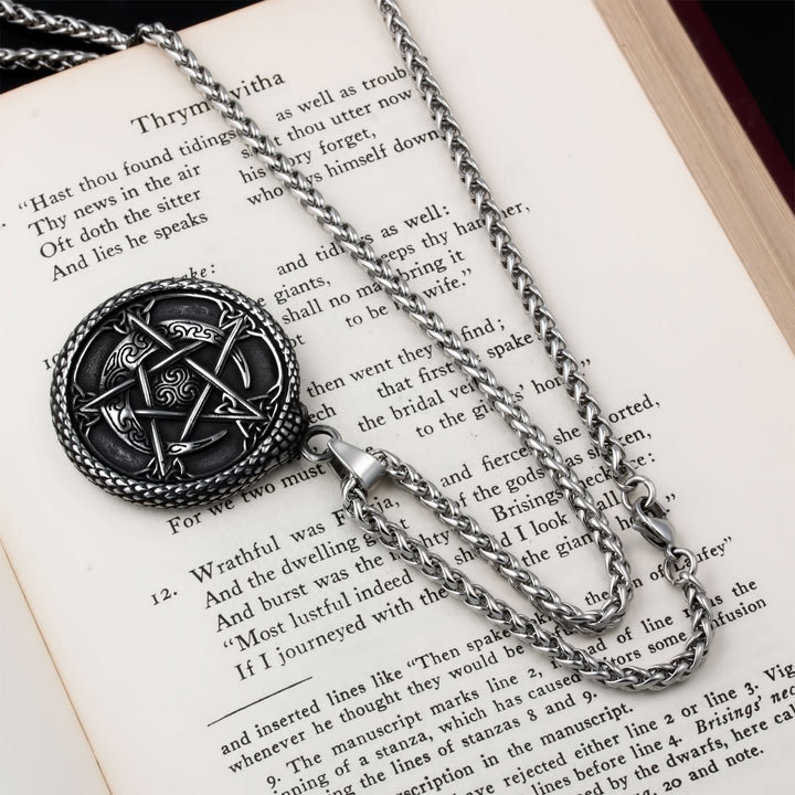 Yggdrasil World Ash Tree Wolf Pentagram Pendant Necklace Stainless Steel Viking