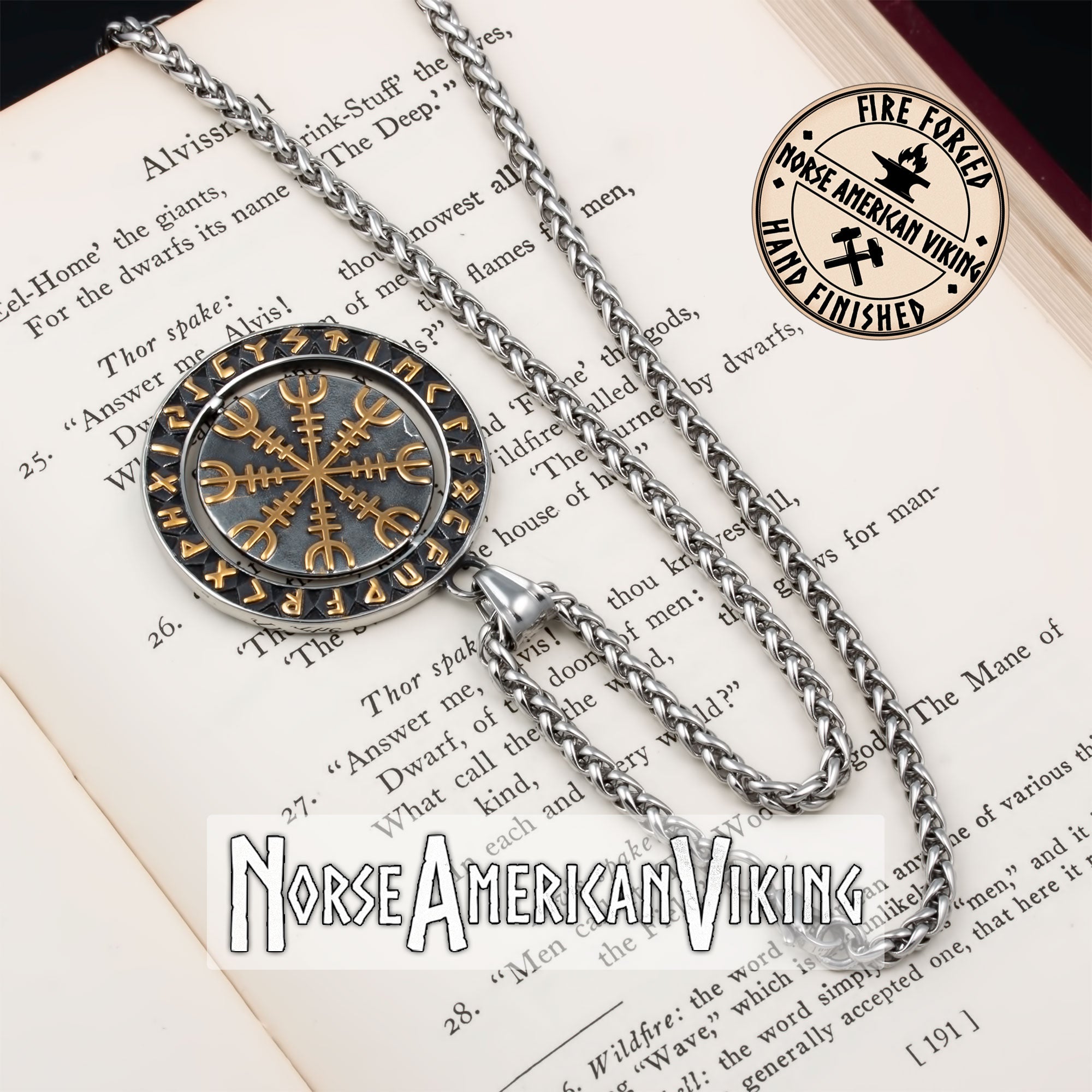 Viking Spinner Helm of Awe Elder Futhark Rune Pendant Necklace