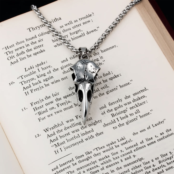 Raven Skull Pendant Necklace Stainless Steel Viking