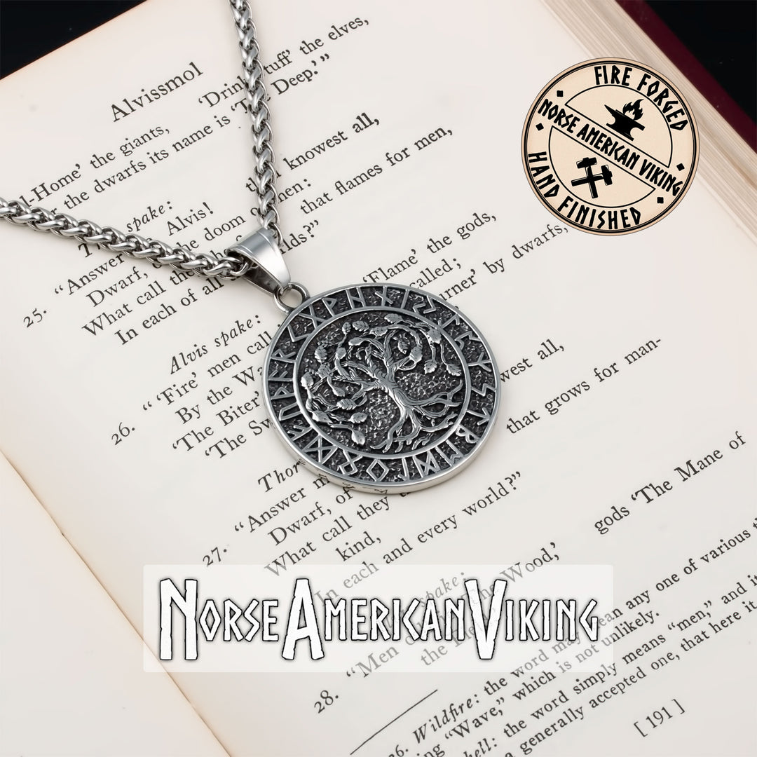 Viking Yggdrasil World Tree Rune Stainless Steel Pendant Necklace