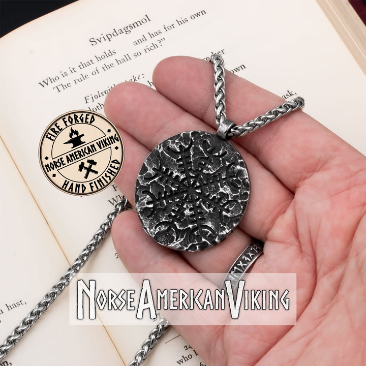 Viking Helm of Awe Rock Stainless Steel Pendant Necklace