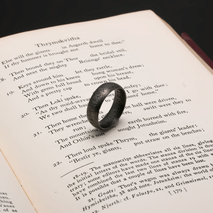 Viking Elder Futhark Rune Ring 7mm Band Ancient Dark 316L Stainless Steel