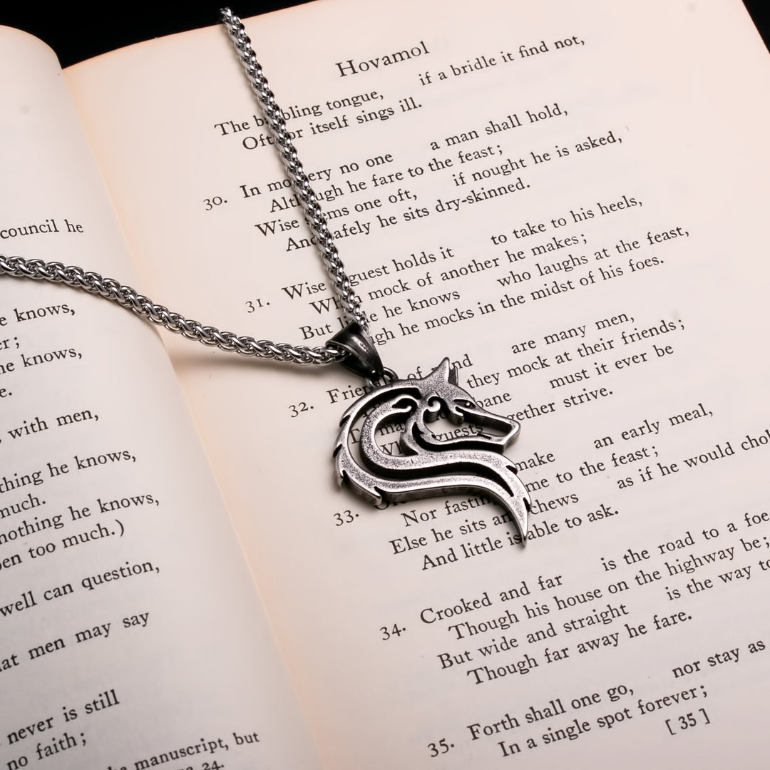 Viking Ancient Fenrir Wolf Head Pendant Necklace 316L Stainless Steel