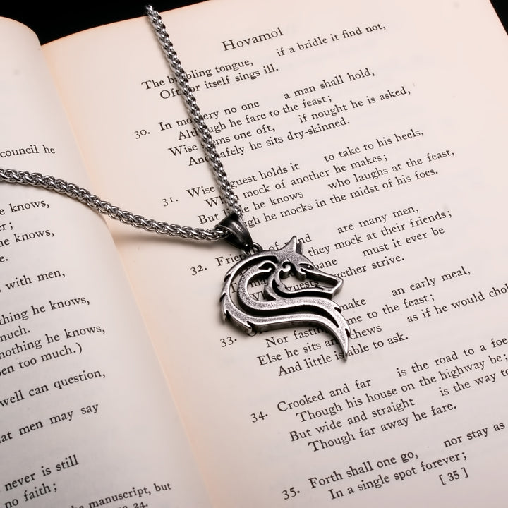 Viking Ancient Fenrir Wolf Head Pendant Necklace 316L Stainless Steel